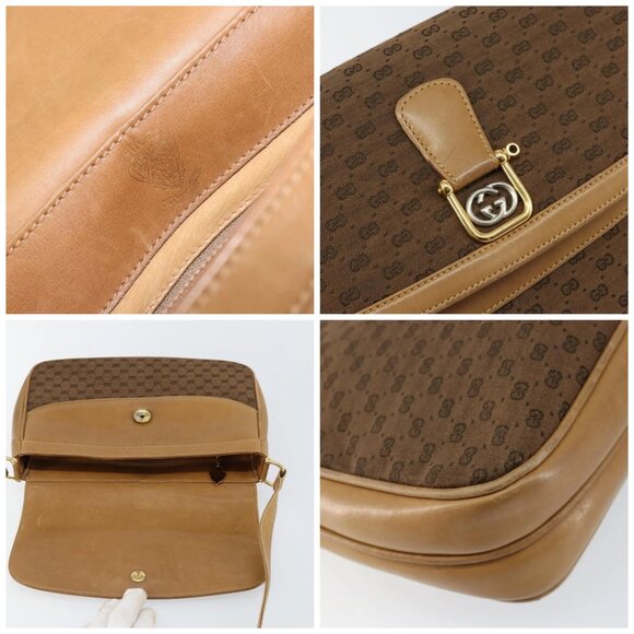 GUCCI Micro GG Canvas Shoulder Bag PVC Beige Gold - Picture 12 of 14